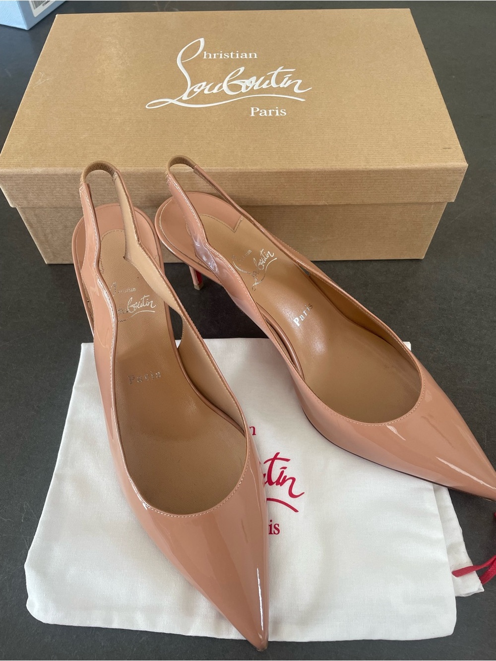 Christian Louboutin Blush Patent Leather Slingback Pumps